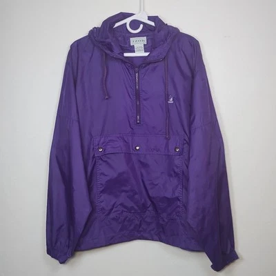 Pulôver vintage anos 80 anos 90 IZOD roxo corta-vento com capuz logotipo colorido retrô - Imagem 1 de 4