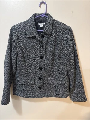 Croft and Barrow Women's Blazer Black Tweed Long Sleeve Size Large Button Up - Image 1 of 4