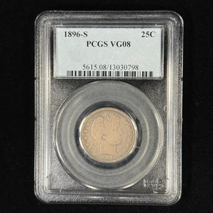 1896-S 25C VG08 PCGS Barber Silver Quarter - Scarce Key Date - Picture 1 of 4