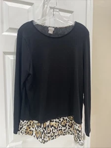 Chicos Women Brown Black Animal Print Top Sz 1 Long Sleeve Pullover Gorgeous - Picture 1 of 3