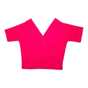 Nuevo con etiquetas Top de manga corta recortado rosa con cuello en V profundo talla mediana  - Imagen 1 de 5