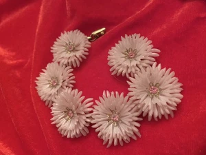 Bracciale rosa vintage anni 50-60 in plastica morbida e strass - Foto 1 di 4
