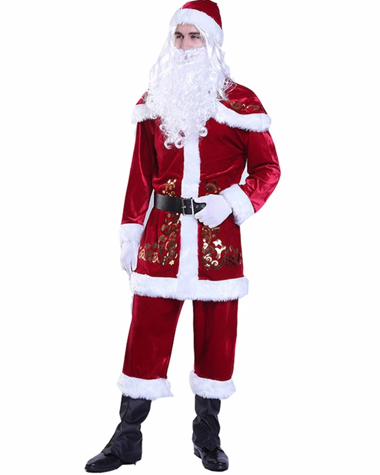 Disfraz de Papá Noel para hombre elegante terciopelo Navidad disfraz conjunto temático fiesta escenario... Foto 1 de 4