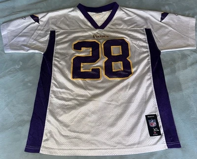 Camiseta de fútbol americano de la NFL Minnesota Vikings Reebok Youth XL blanca Adrian Petersen #28 Foto 1 de 4