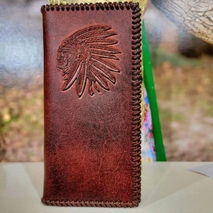 Native American Western Wallet Rodeo Cowboy Real Leather bifold Whipstitch Edge - Picture 1 of 10
