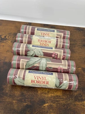 Lot of 5 Graham & Brown Vinyl Wallpaper Border Roll Burgundy Green 99218 - Image 1 of 4