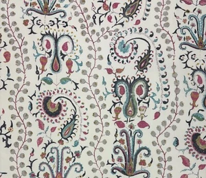 PENNY MORRISON MUGHAL MULTI FLORAL LINEN EXCLUSIVE FABRIC 2.5 YARDS 51"W - Picture 1 of 6