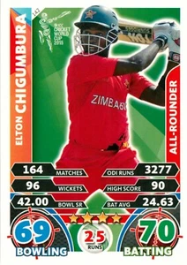 2015 ZIMBABWE Cricket Card ELTON CHIGUMBURA World Cup - Picture 1 of 2