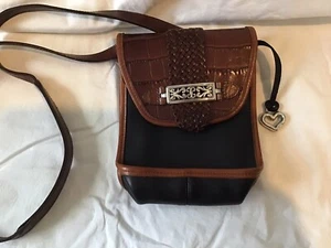 VINTAGE BRIGHTON MOC CROC brown weaved LEATHER CROSSBODY BAG PURSE - Picture 1 of 16