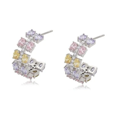 环状银色耳环 CZ 石镀铂豪华珠宝首饰 — 第 1/4 张图片