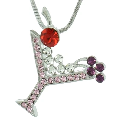 Party Cocktail Glass Drink Pink Pendant Made With Swarovski Crystal Necklace - Image 1 of 2