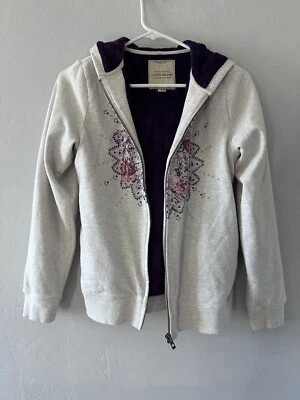 Lucky Brand, Sudadera con Capucha Juvenil Cremallera Completa, Forro Polar Púrpura, Estampado Crema, Lg 14/16 Foto 1 de 4