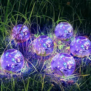 Solar Garden Lights Outdoor Waterproof, 6 Pack Cracked Glass Ball Light, Ground  - Picture 1 of 12