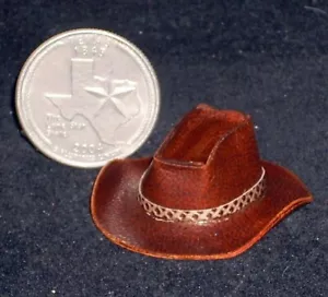 Dollhouse Mini Cowboy / Cowgirl Brown Leather Hat New 1:12 Western Miniature - Picture 1 of 1