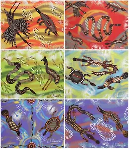 6 PLACEMATS + 6 COASTERS - CORK - ABORIGINAL ANIMALS - AUSTRALIA, INDIGENOUS - Picture 1 of 8