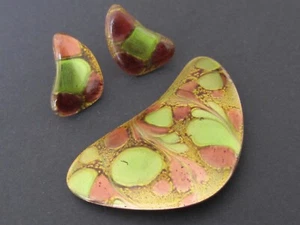 A Gagnon Copper Enamel Brooch Pendant and Earrings Artist Signed Vintage Quebec - Picture 1 of 13