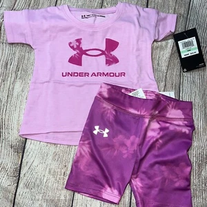 Under Armour Baby Girls 18 Months Purple Floral Summer Outfit Set NEW - Picture 1 of 1