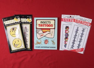 Vintage 90s Temporary Tattoo Lot (5) - Insects, Smileys, Skulls, Hearts - NEW - Picture 1 of 12