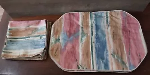 Retro 80er Jahre Stil Mauve Blau Stoff Tischsets 8 19" und Servietten 8 Stck. 16,5" - Bild 1 von 5