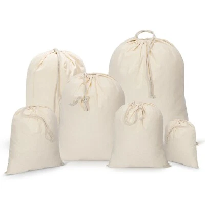 Pack of 10 Drawstring 100% Cotton Xmas/Sack/Stocking/Storage/Laundry Bags - Image 1 of 4