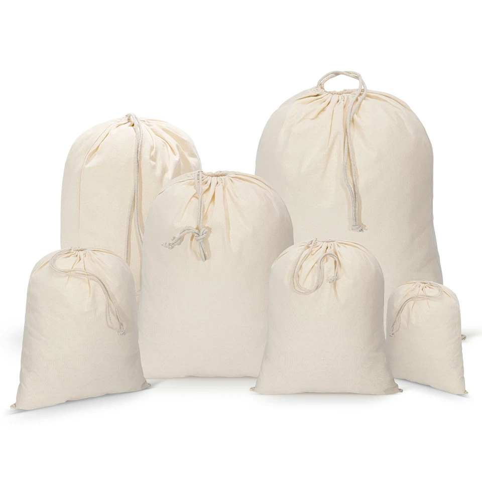 Pack of 10 Drawstring 100% Cotton Xmas/Sack/Stocking/Storage/Laundry Bags - Image 1 of 4