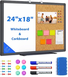 Combination White Board & Bulletin Cork Board 24 X 18 Whiteboard Magnetic, Combo - Picture 1 of 9