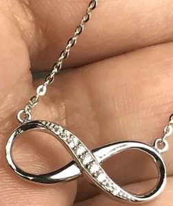 Sale WHITE GoLD Infinity Necklace 14k love gift her rolo chain pendant 18" - Picture 1 of 13