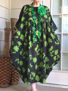 LAGENLOOK ARTSY BOHO BUBBLE BALLOON COTTON FLORAL  OVERSIZED DRESS+NECKLACE PLUS - Picture 1 of 4