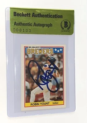 Robin Yount signed 1988 Topps card mini milwaukee brewers baseball beckett coa - Image 1 of 4