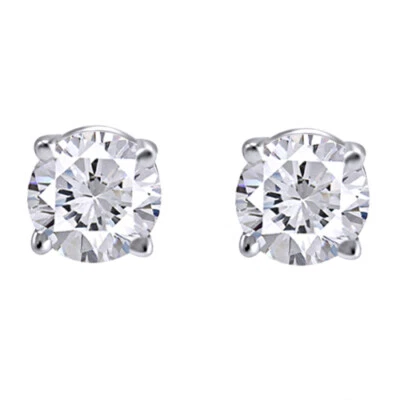 Tachuelas redondas de diamantes redondas F SI 1,50 quilates con respaldo de tornillo de oro blanco de 14 k mejoradas Foto 1 de 2