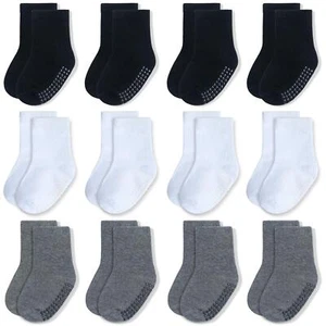 12 Pairs Baby Socks Cotton Crew Toddler Socks Grips Non Slip Bottom Kids Sock... - Picture 1 of 8