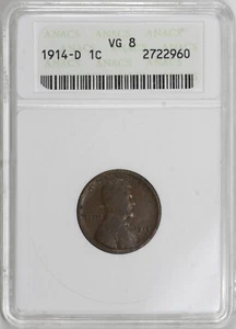 1914-D Lincoln Cent 1c ANACS VG8, Key Date, Old Soapbox Holder [BN960] - Picture 1 of 4