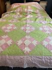 Antique Handmade Quilt Goose Tracks Pink And Poison Green Cutter