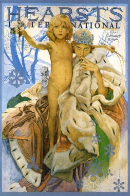 HEARST'S INTERNATIONAL JANUARY BOY AND THE SNOW QUEEN MUCHA VINTAGE POSTER REPRO - Image 1 of 3