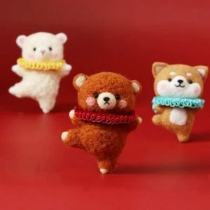 Dancing Bear Dog Shiba Inu Animals Wool Needle Felting Craft Material Kit - Picture 1 of 16