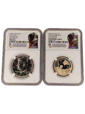 2019 Rocketship 2pc Set Dollar NGC PF70UC Half Dollar NGC PL67 ASF ER Labal 15A - Image 1 of 2