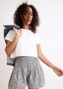 Madewell gesmokte Pull-On Shorts in Florentinerblau geblümt 100% Baumwolle Gr. S - Bild 1 von 6