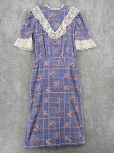 Vintage Dress Medium Floral Lace Modest Coquette Cottage Handmade Pearl Buttons - Picture 1 of 11