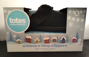 Neu Totes Toasties Damen Memory Foam Hausschuhe XL (9-10) schwarz Kunstfell - Bild 1 von 2