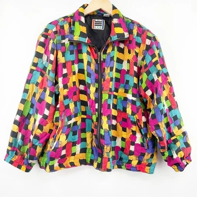 VINTAGE EVR Rousso Apparel 100% Silk Bomber Windbreaker Jac 90s Y2K Petite Large - Image 1 of 4