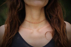 Brown Sunstone Faceted Round Gemstone Beads Minimalist Women Choker Necklace 18" - Picture 1 of 10