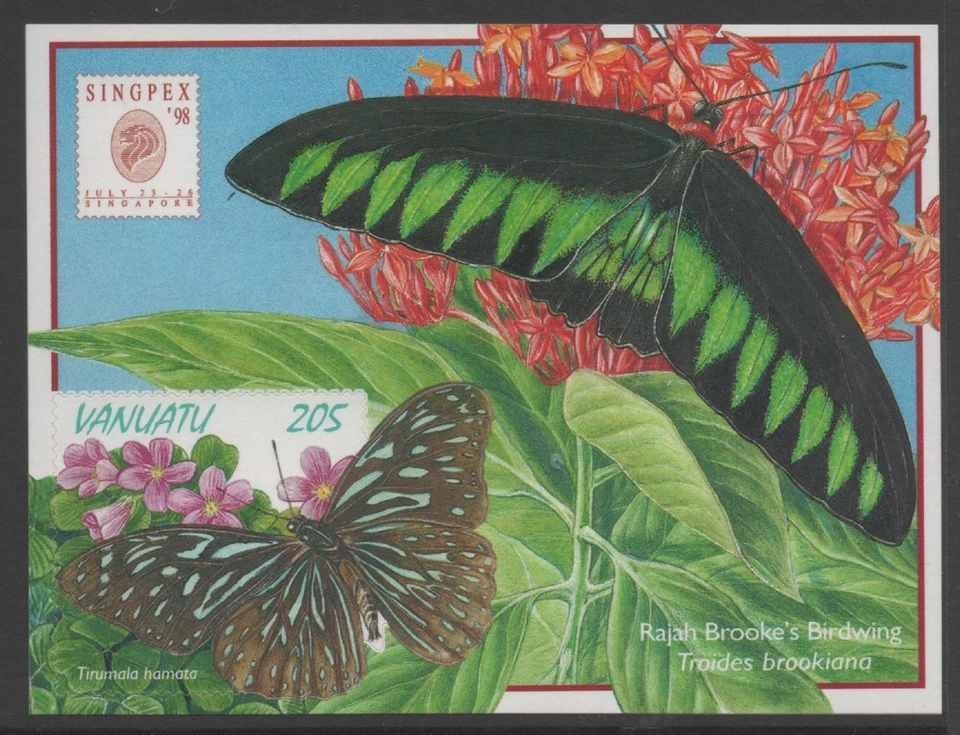 Вануату 1998 бабочки мини лист с логотипом Singpex '98 MUH - Изображение 1 из 1