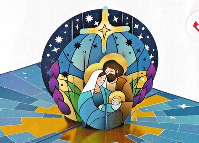 Presépio Pop Up 3D Lovepop Festivo Natal Religioso VIDRO MANCHADO SANTA FAMÍLIA - Imagem 1 de 3