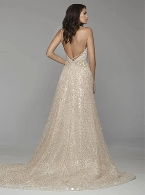 Rose Gold Wedding Dress Tara Keely 2750 Size 8 12 Sparkle Removable Train - Image 1 of 4