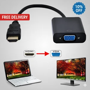 HDMI Male To VGA Female Adapter Cable Converter Audio 1080P PC Monitor Output - Picture 1 of 4