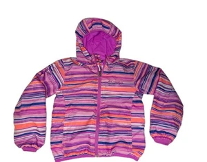 Chaqueta cortavientos con capucha cremallera completa Columbia OmniWick rayas rosas talla XS para niñas - Imagen 1 de 5
