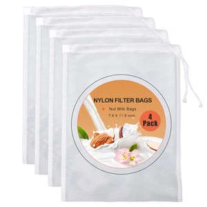 4 Pack Nut Milk Bagfood Grade Nylon Nut Bag Strainer7.9 X 11.8 Inch Cheese Cloth - Picture 1 of 9