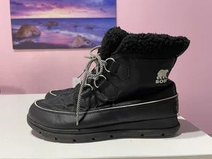 Sorel Boots Womens 10 Black Explorer Carnival Waterproof Faux Fur Winter Outdoor - Picture 1 of 9