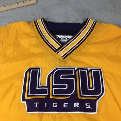 Chaqueta Pullover LSU Tigers Vintage Champion Cuello en V Nylon Dorado Para Hombre Pequeña Foto 1 de 4