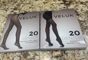 2 - VELUK 20 DENIER Control Top  TIGHTS & Polka Dots SIZE 5-XL NERO DAINO - Picture 1 of 7